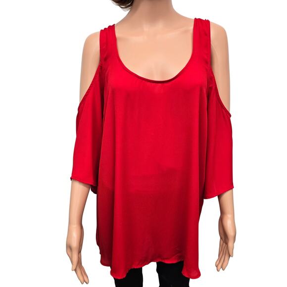 Torrid Georgette Cold Shoulder Top Flowy Blouse Size 3 Plus Size 3X  22-24 Red - Picture 5 of 11